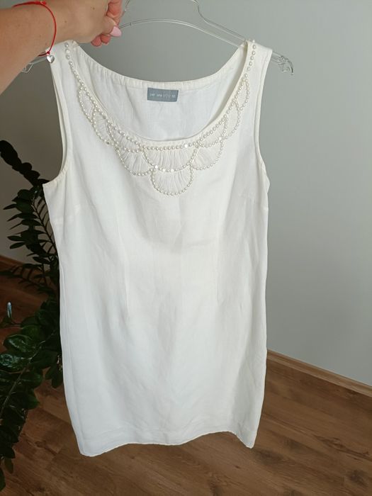 Biała sukienka r. 40 L Len