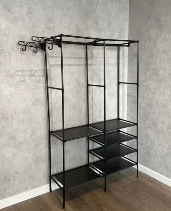 Універсальна вішалка стійка для одягу розкладна та зручна