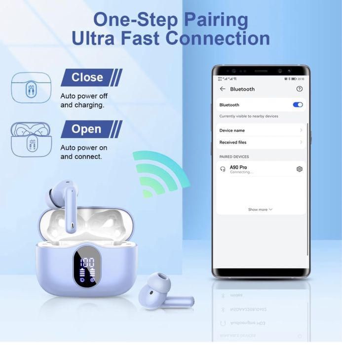 Bezprzewodowe słuchawki douszne Bluetooth 5.3 wyświetlacz LED