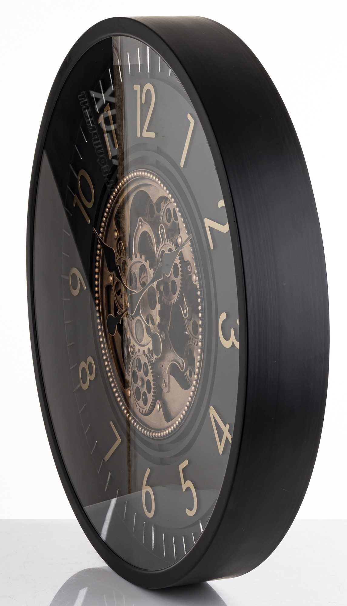 Złoty Okrągły Zegar Ścienny 66 cm ruchome zębatki glamour czarny180457
