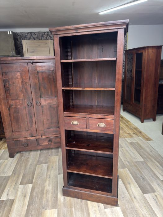 Regał z drewna, biblioteczka kolonialna, rustykalna, vintage