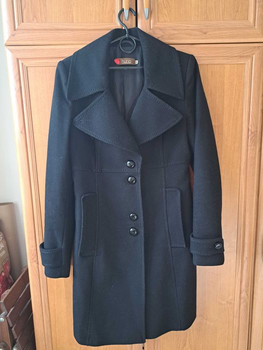 Plaszcz elegancki zimowy taliowany czarny huna r.m