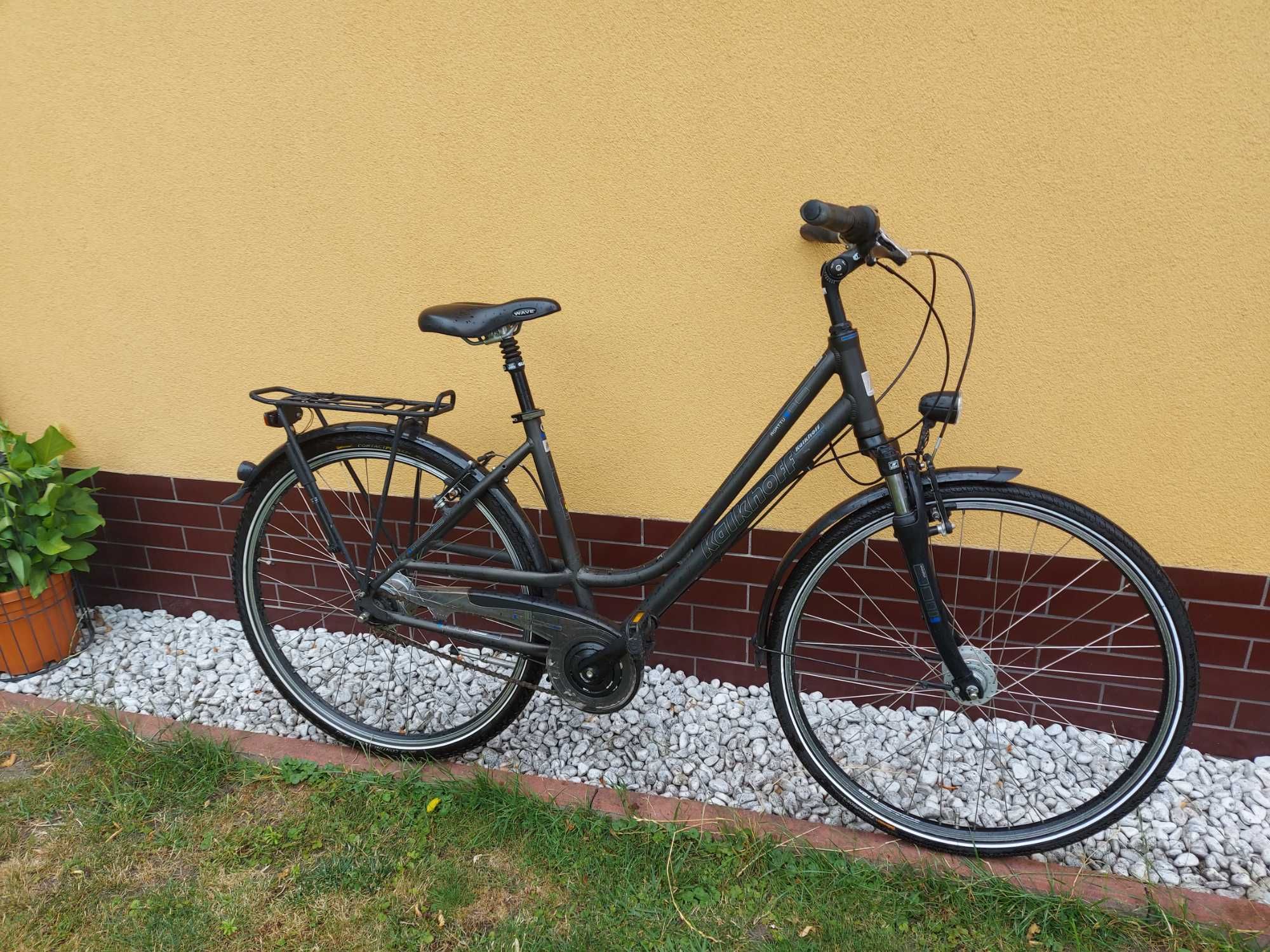 aluminiowy rower damski Kalkhoff Agattu Nexus 8 amortyzator dynamo