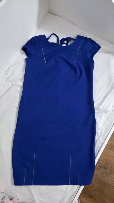 Elegancka chabrowa sukienka na wesele koktajlowa MIDI butik