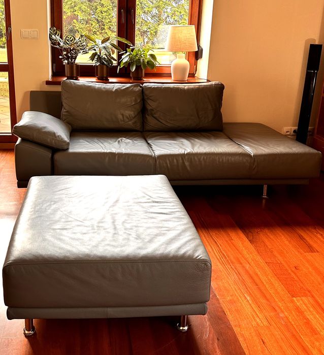 Zestaw mebli skórzanych do salonu - sofa/kanapa, puf i 8 krzeseł