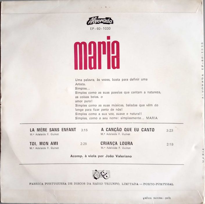 Maria  (Guinot )	- - - - -	La Mére Sans Enfant	- - - - -	EP