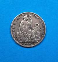 Peru 1/5 sola rok 1914, bardzo dobry stan, srebro 0,900