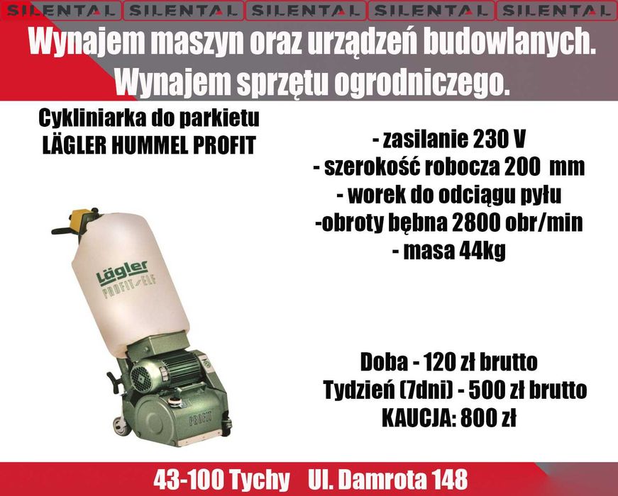 Cykliniarka do parkietu drewna podłóg Lagler Profit Flip wynajem TYCHY