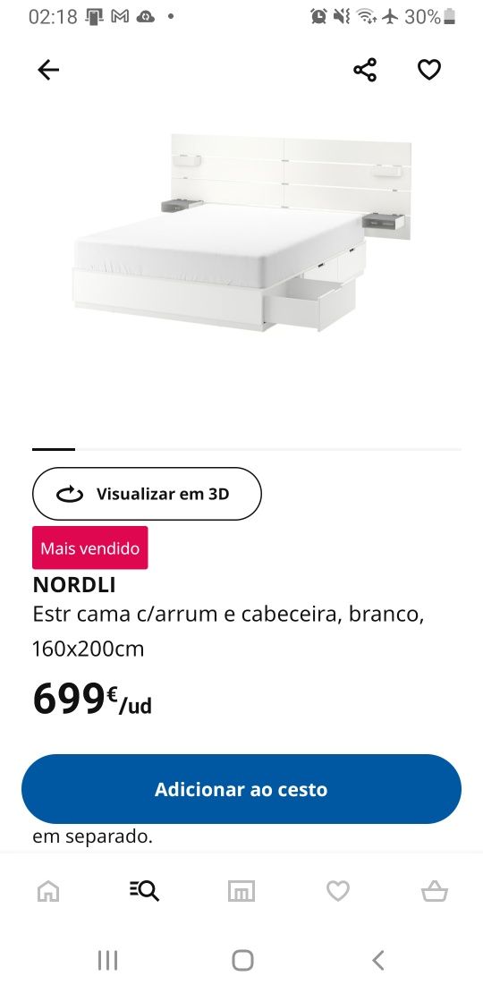 Nordli cama + cabeceira 1600x200cm