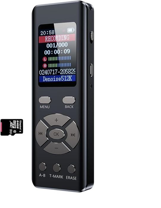 Cyfrowy Dyktafon 64Gb Hd 1536Kb/S Mp3, Aktywacja Głosem, Usb-C