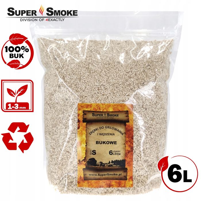 Zrębki Wędzarnicze Super Smoke BUK KL-02 (1-3mm) Small 6L doypack