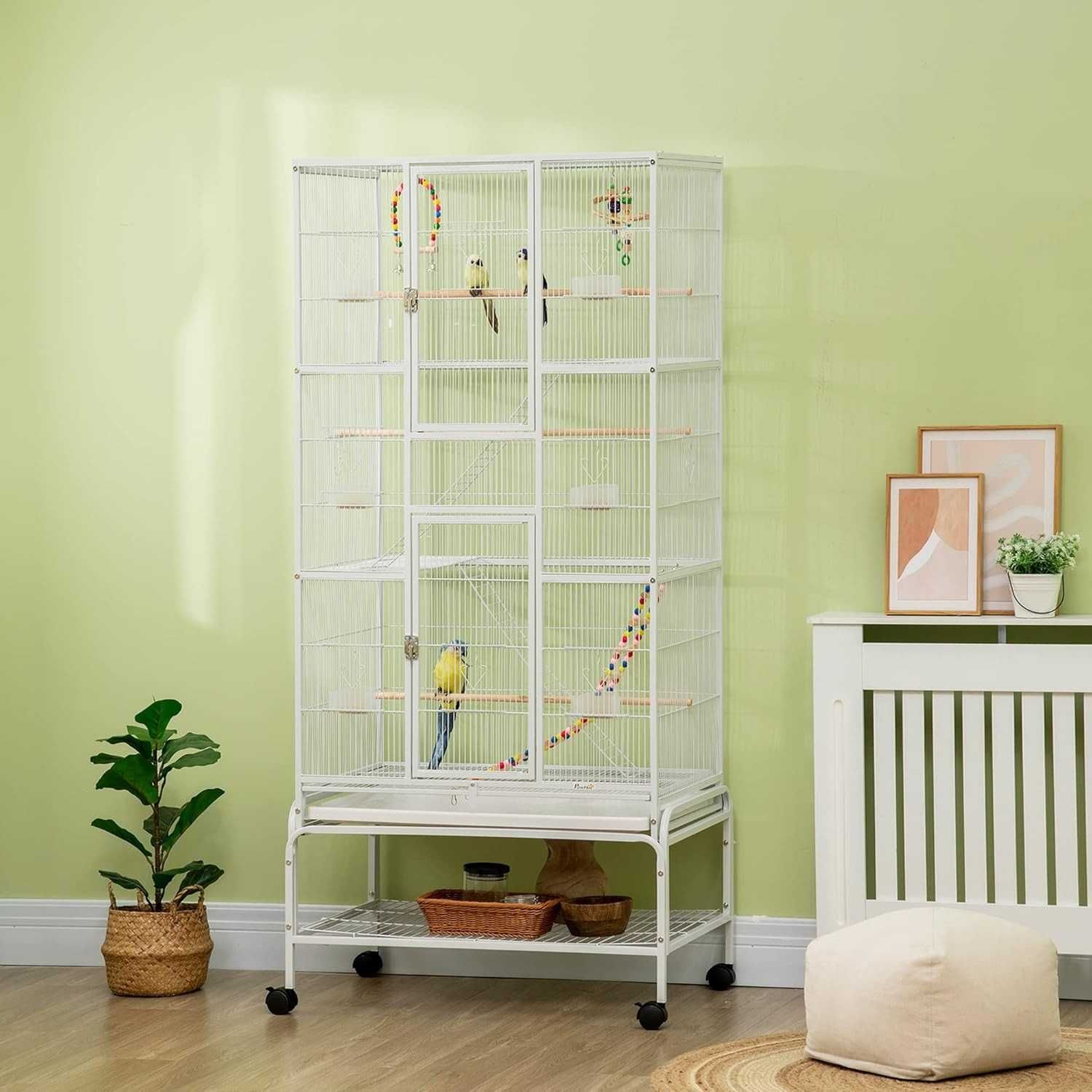 PORTES GRÁTIS - Gaiola para pássaros com rodas e escadas 83x53x180cm