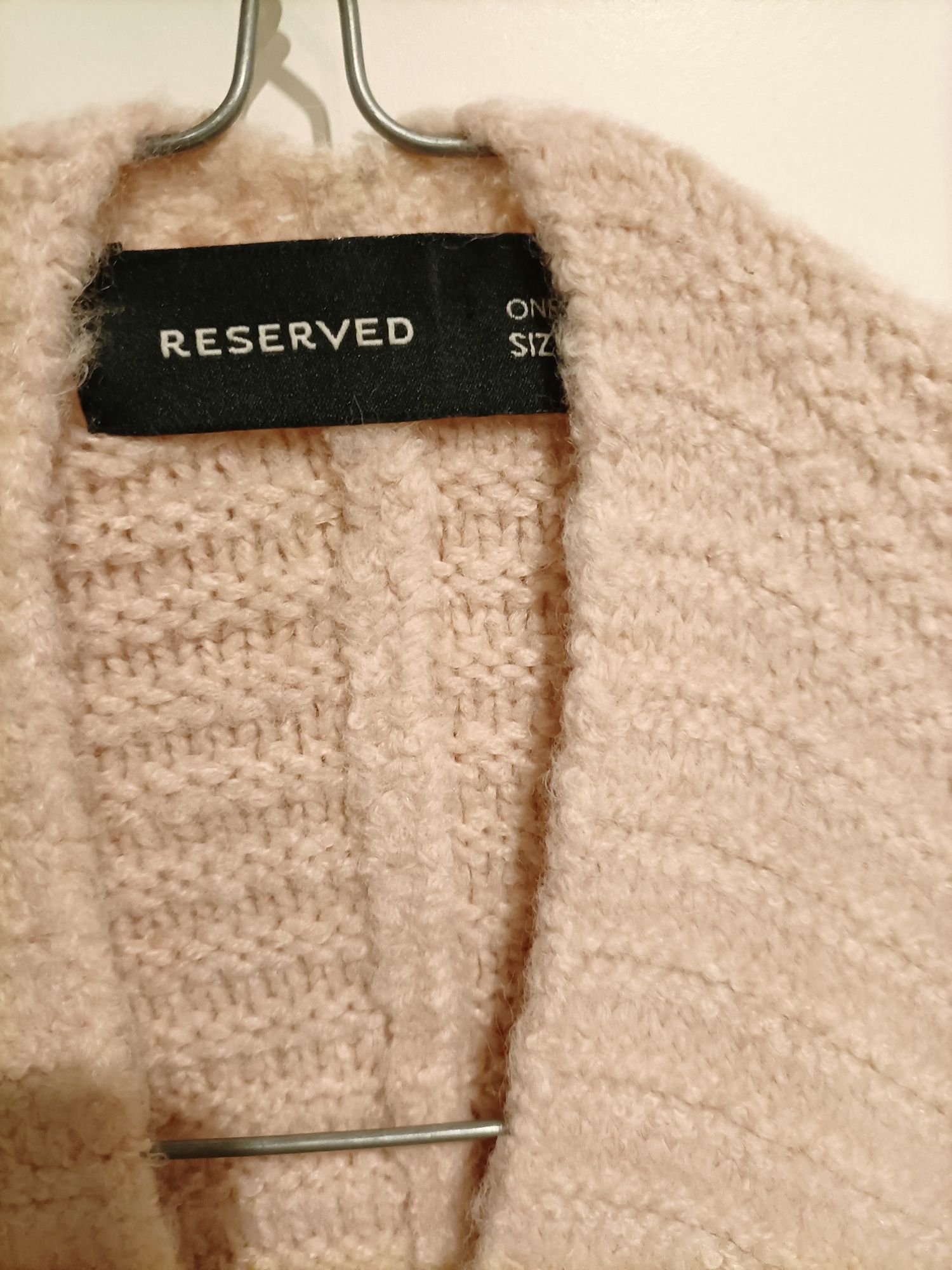 Sweter kardigan m l xl xxl wełna pudrowy róż Reserved płaszcz