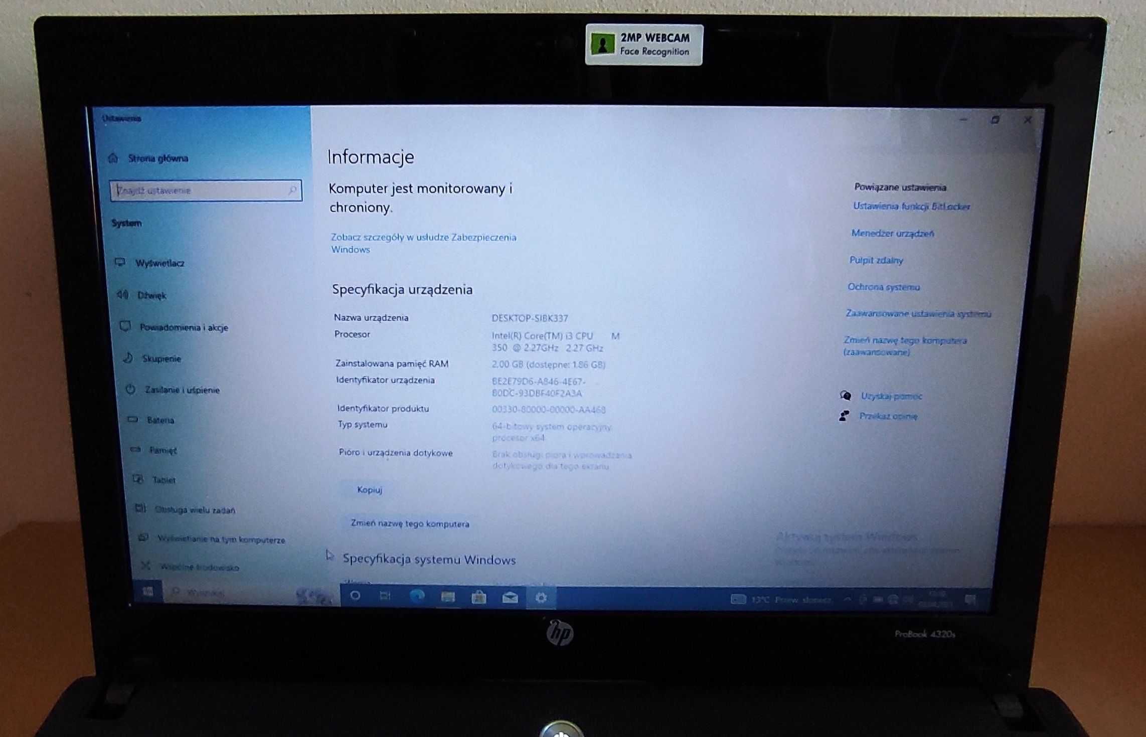 Laptop HP Probook 4320s i3-M350m 2,27GHz RAM 2gb HDD 250GB