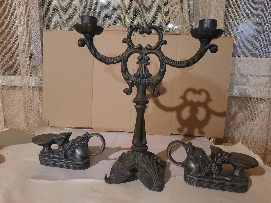 Силуміновий канделябр та підсвічники