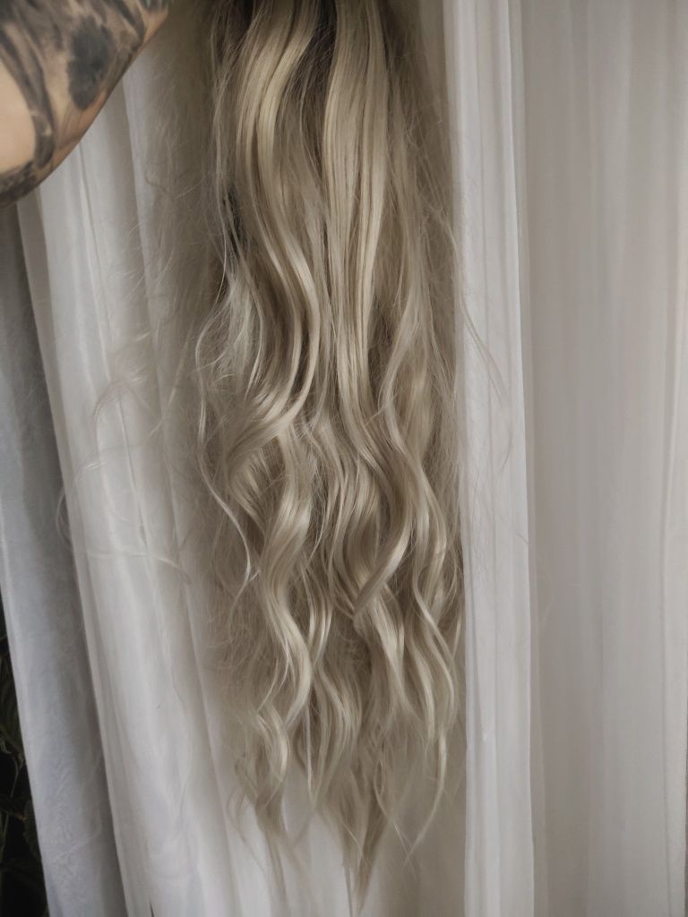 Przedłużanie włosów peruka treska piękne długie włosy blond platyna
