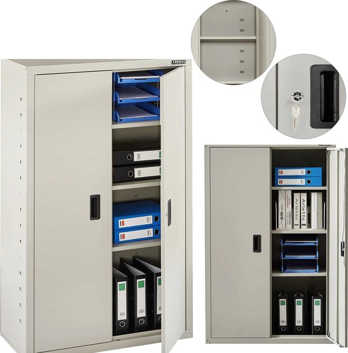 Metalowa szafa warsztatowa na akta AREBOS szara 140 cm