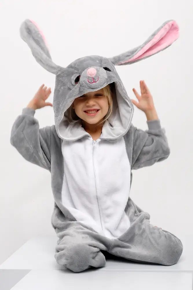 Пижама кигуруми Кролик серый зайчик заяц костюм комбинезон для детей
