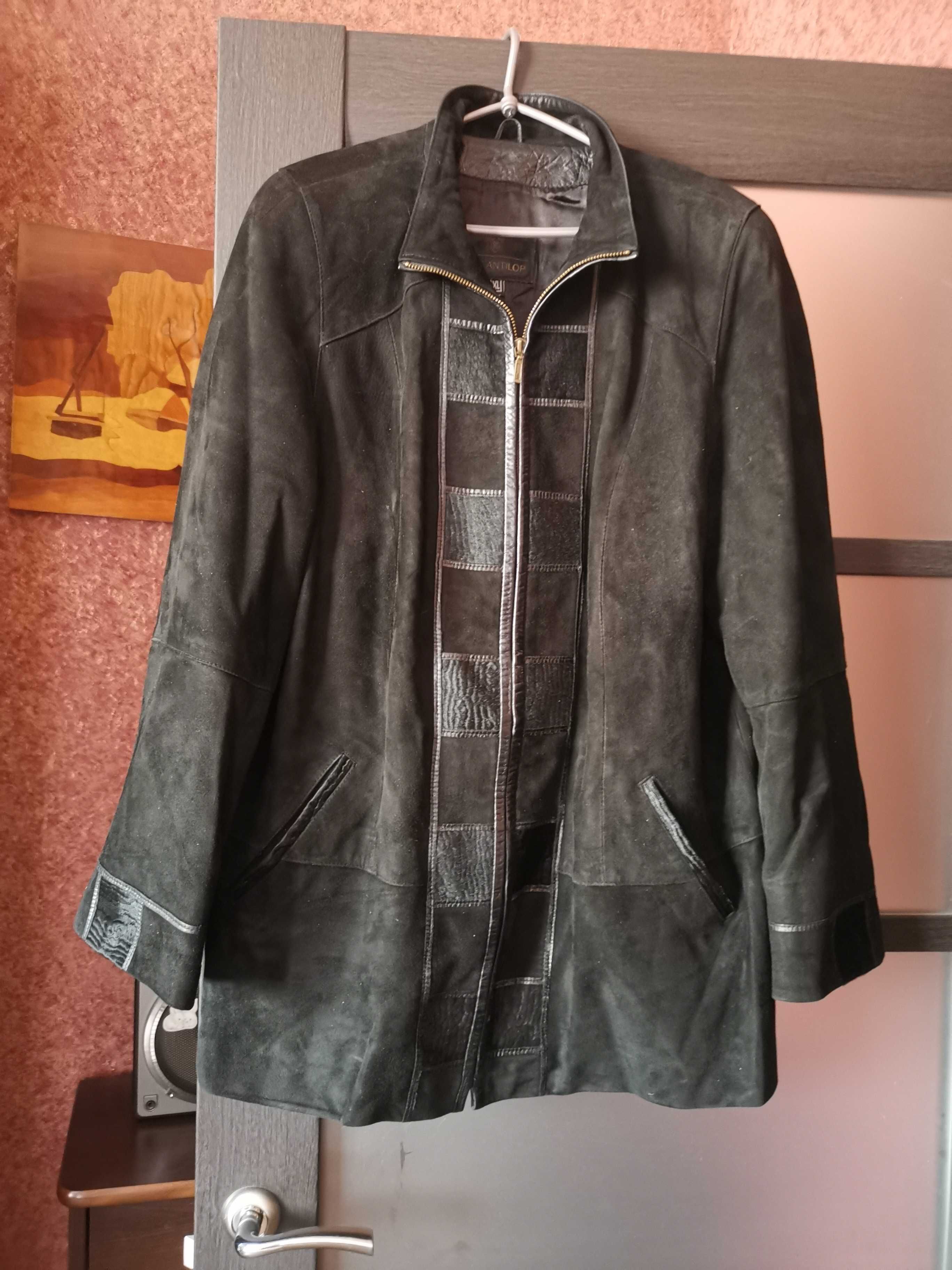 Куртка весна осень. женская чорная, натуральный замш, размер XL