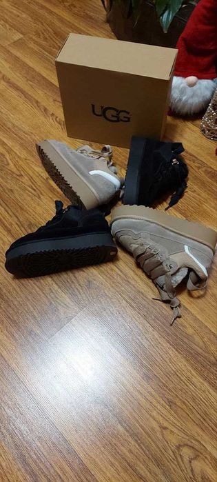 Уггі жіночі шкіряні UGG lowmel Sneaker Platform 36-40 чорні і беж