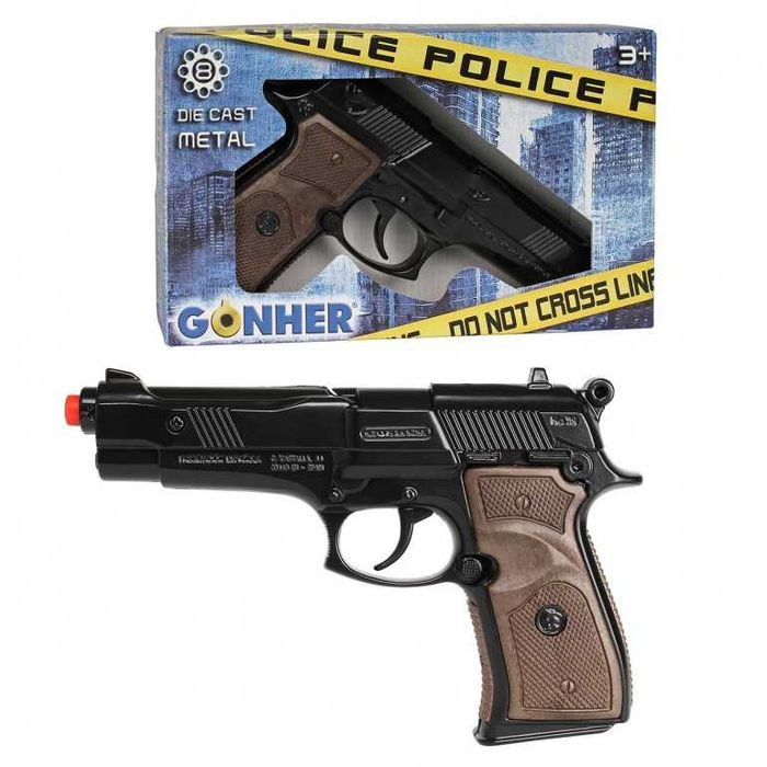 Pistola de policia metal de fulminantes 8 tiros 22,5x4x13cm