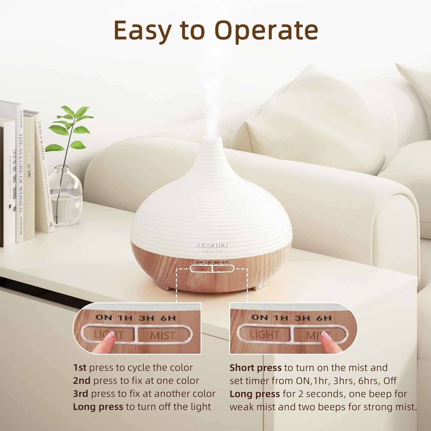 ASAKUKI Dyfuzor zapachowy do olejków zapachowych 300ml nawilżacz  LED