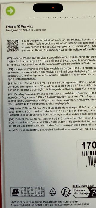Iphone 16 Pro Max 256GB Deserto Selado .
