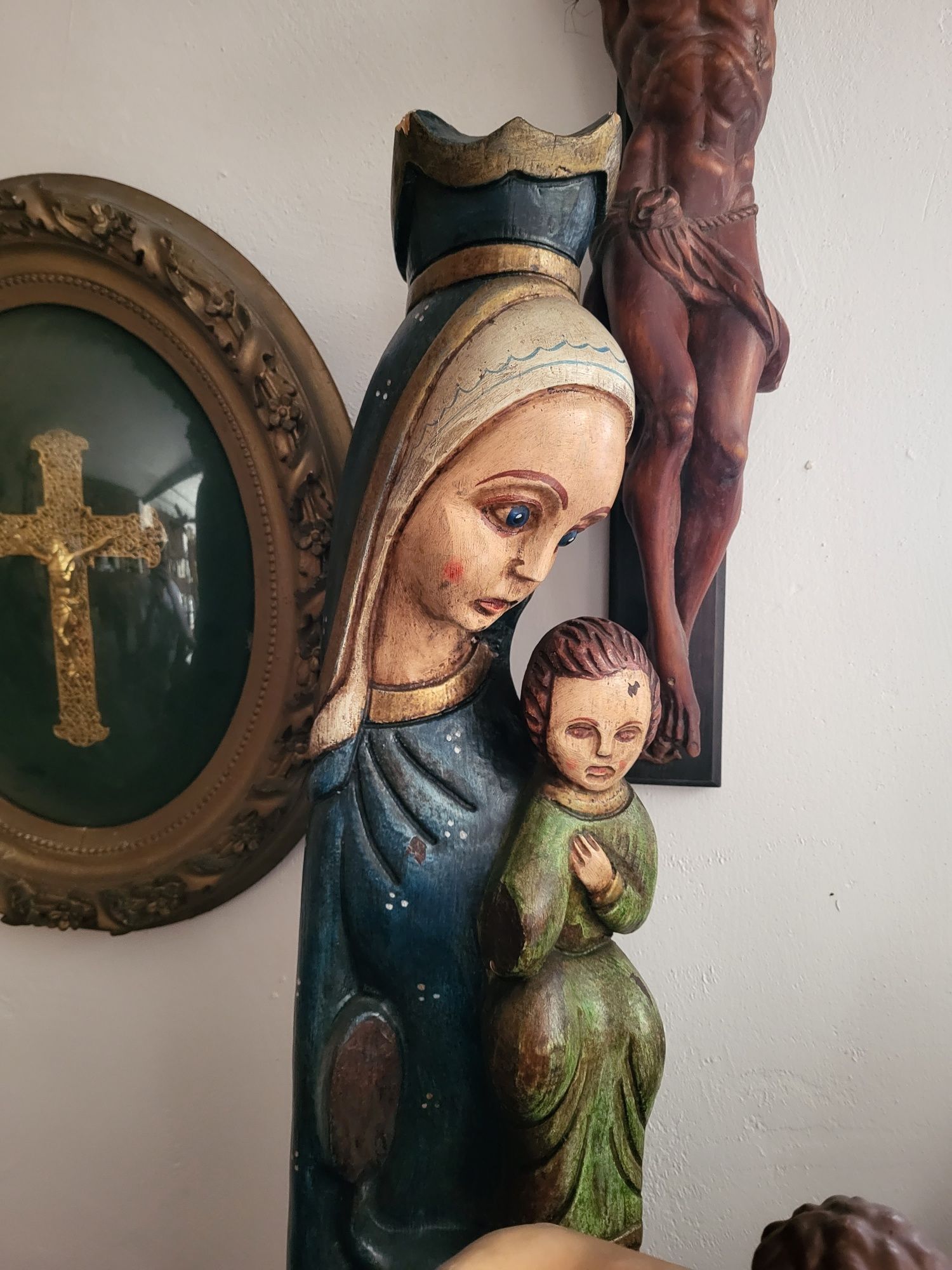 Polichromia Maryja drewniana rzeźba Matki Bożej 99 cm