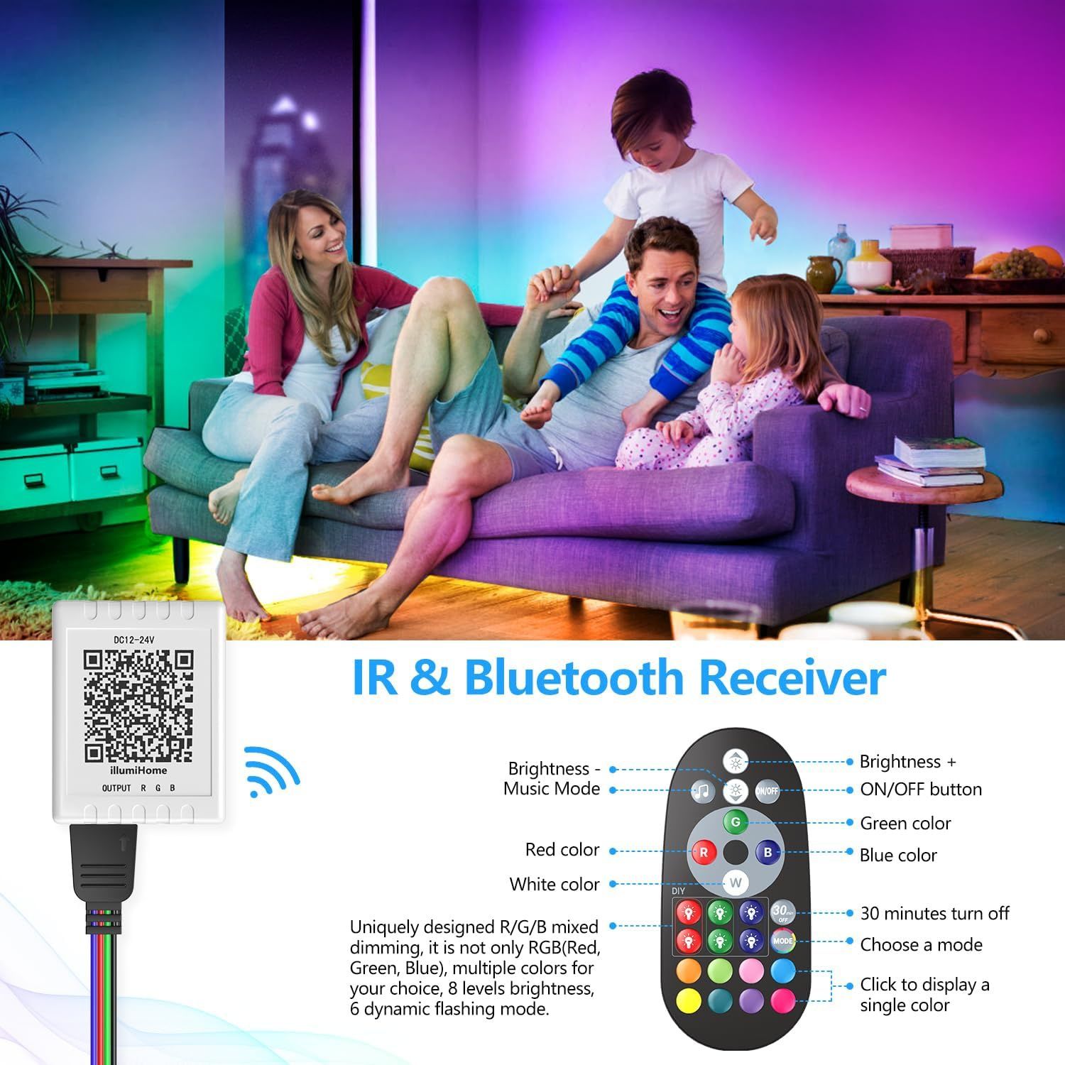 Taśma LED 5m RGB Pilot synchronizacja z muzyka