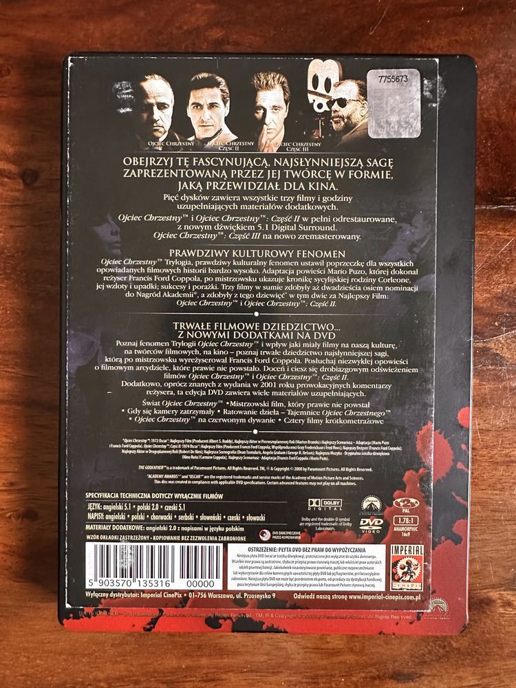 DVD Ojciec Chrzestny Remastered. Części: I-III + Suplements