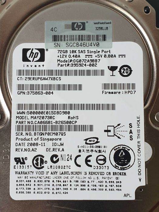 жорсткий   HDD 72GB  HP 395924-002  10K SAS DG072A9BB7 Fujitsu