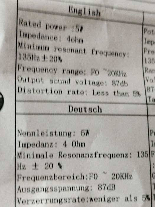 Nowe głośniki 5W/ 4ohm.