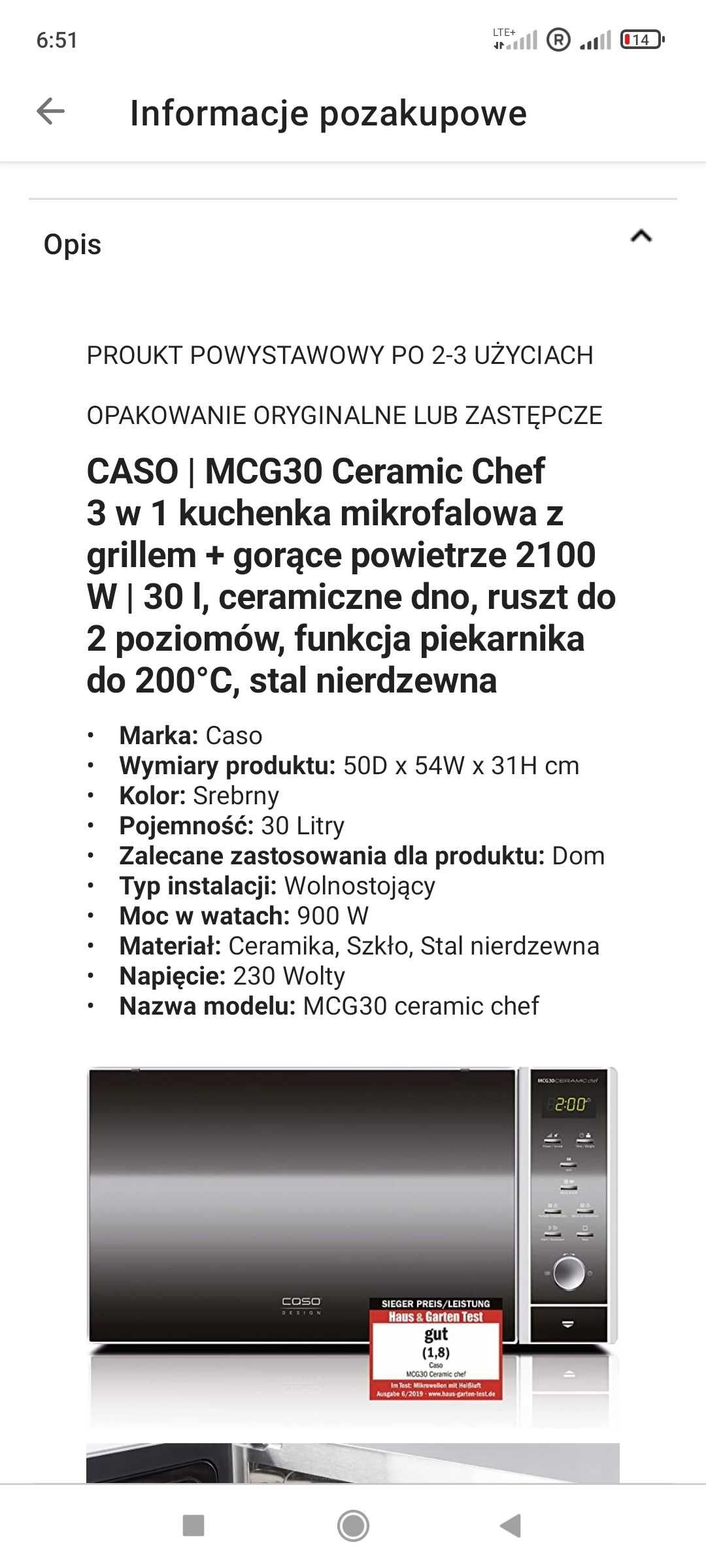 Mikrofalówka ceramiczny spod bez obrotu
