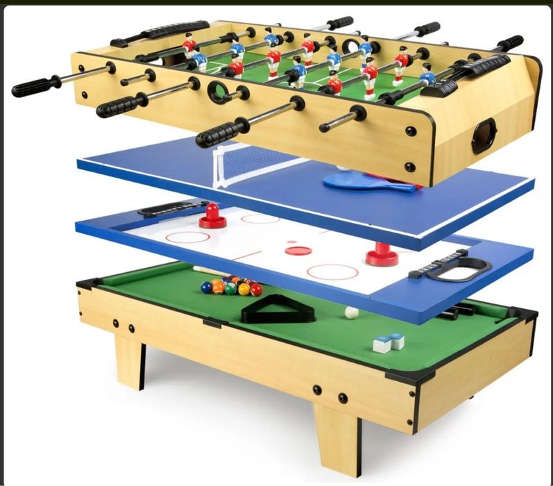 NOWY Kompaktowy Stół do gry 4 w 1 piłkarzyki, bilard, tenis, cymbergaj