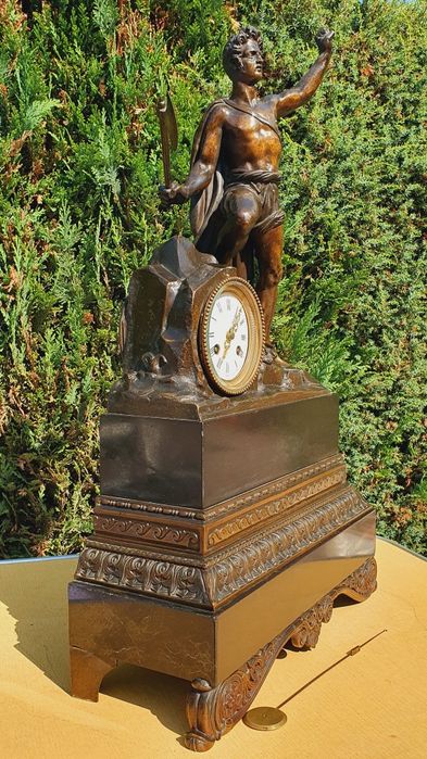 Zegar kominkowy brąz antyk XIXwiek sygnowany ogromny 72cm