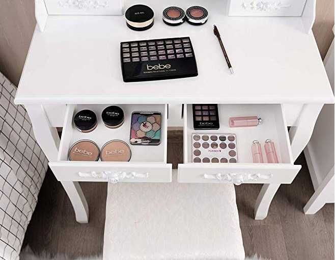 Toaletka kosmetyczna z lustrem TL04 biała + taboret