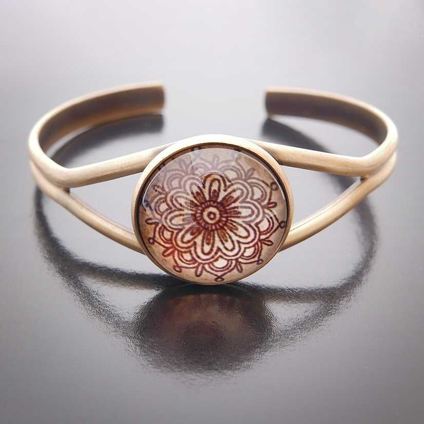 Bransoletka bangle wsuwana złota Mandala Intuicyjna czakra boho orient