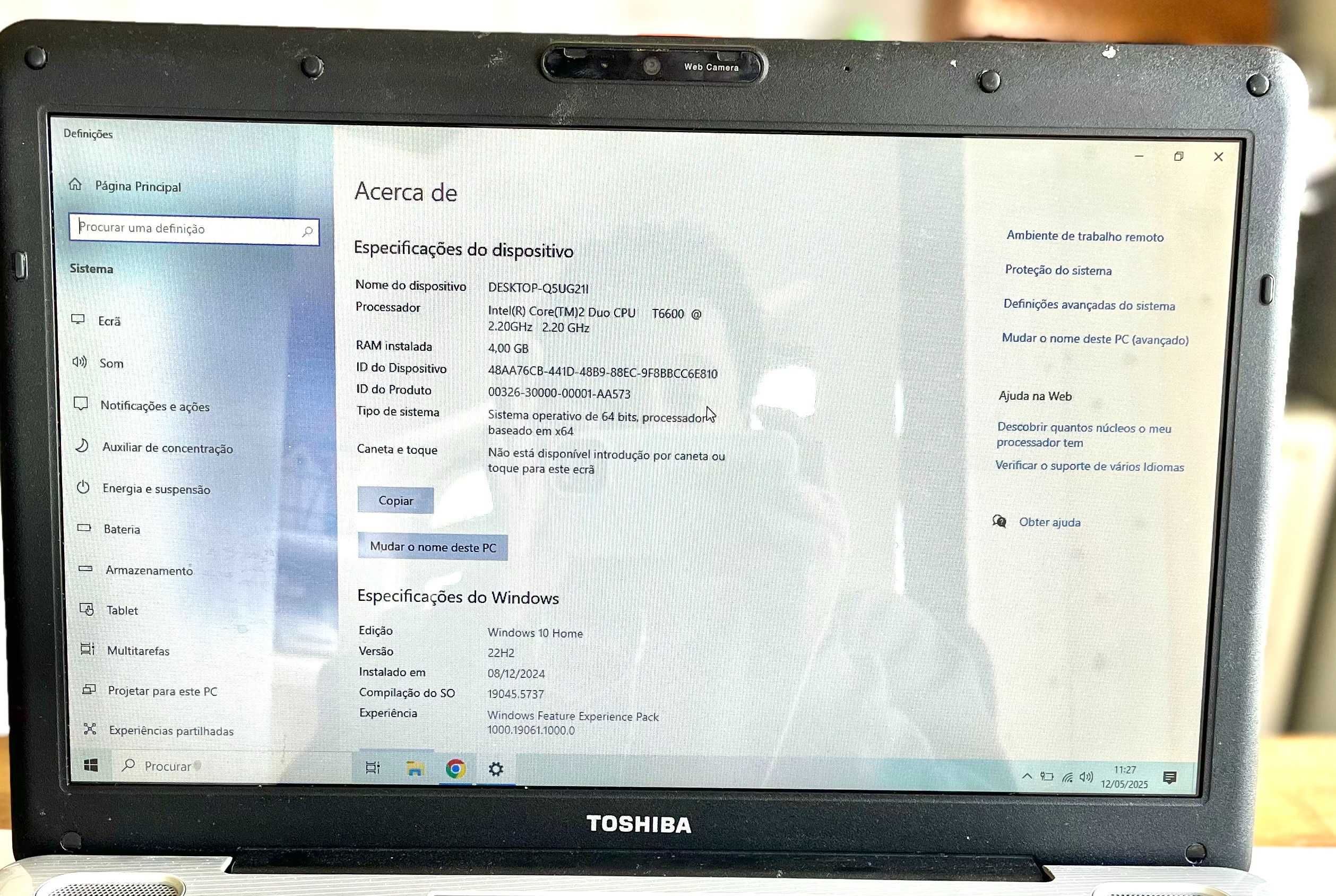 Portátil TOSHIBA Satellite L500-19F Intel Core™2 Duo *15.6* p/ PEÇAS