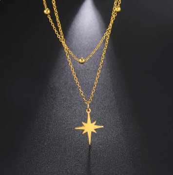 Naszyjnik DWA SZNURY złota gwiazdka GWIAZDA + kulki na prezent WYSYŁKA