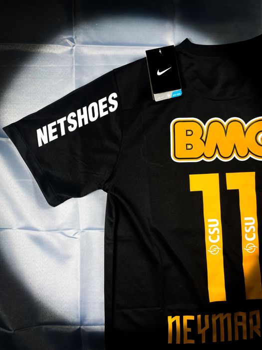(M) Retro Czarna T-shirt #11 Neymar JR Santos Koszulka Sezonu 2011-12