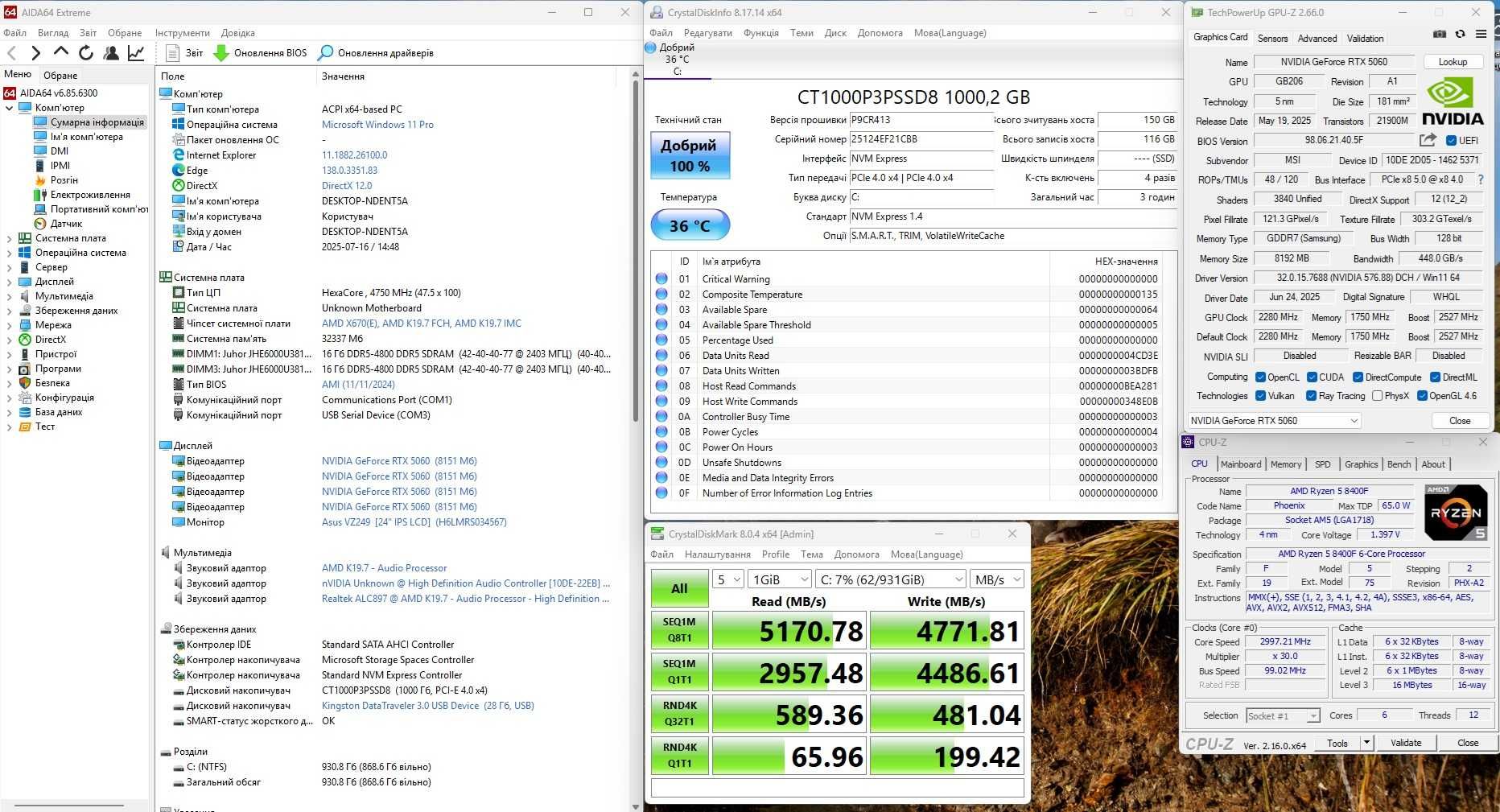 RTX5060 R5 8400F ОЗУ 32G Новий Ігровий Комп'ютер Системний блок ARGB