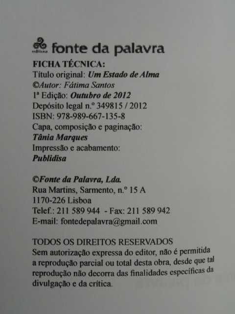Um Estado de Alma de Fátima Santos - 1ª Edição