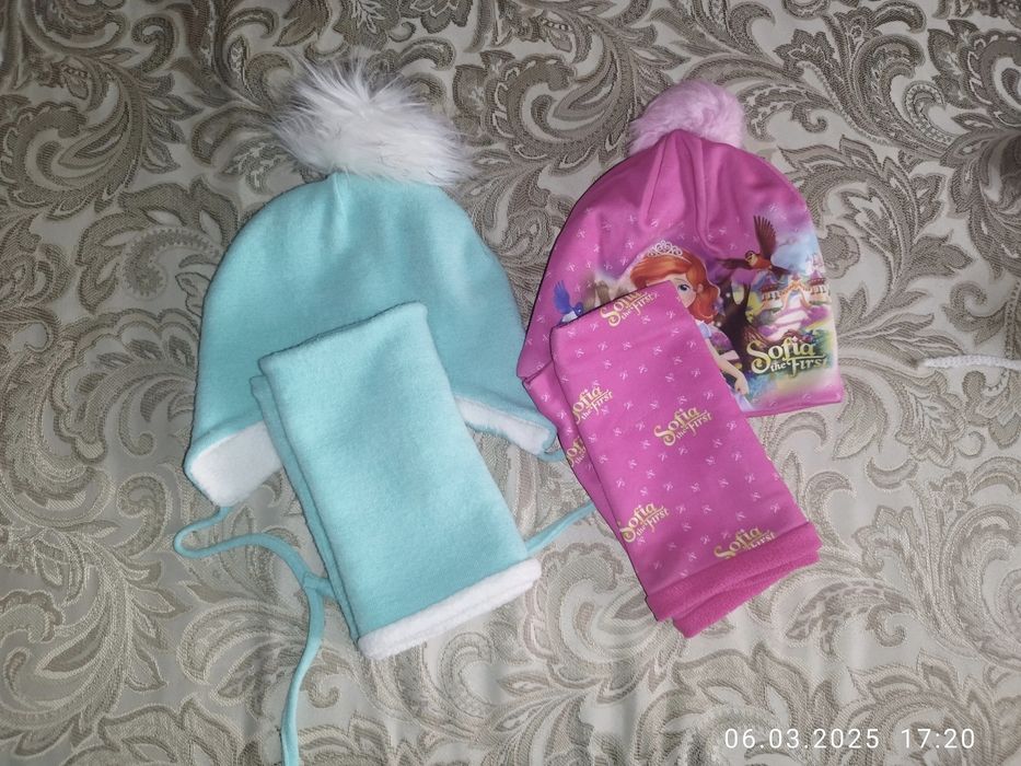 Зимова шапка снуд комплект шарф рукавички краги для дівчинки 3-4-5 рок