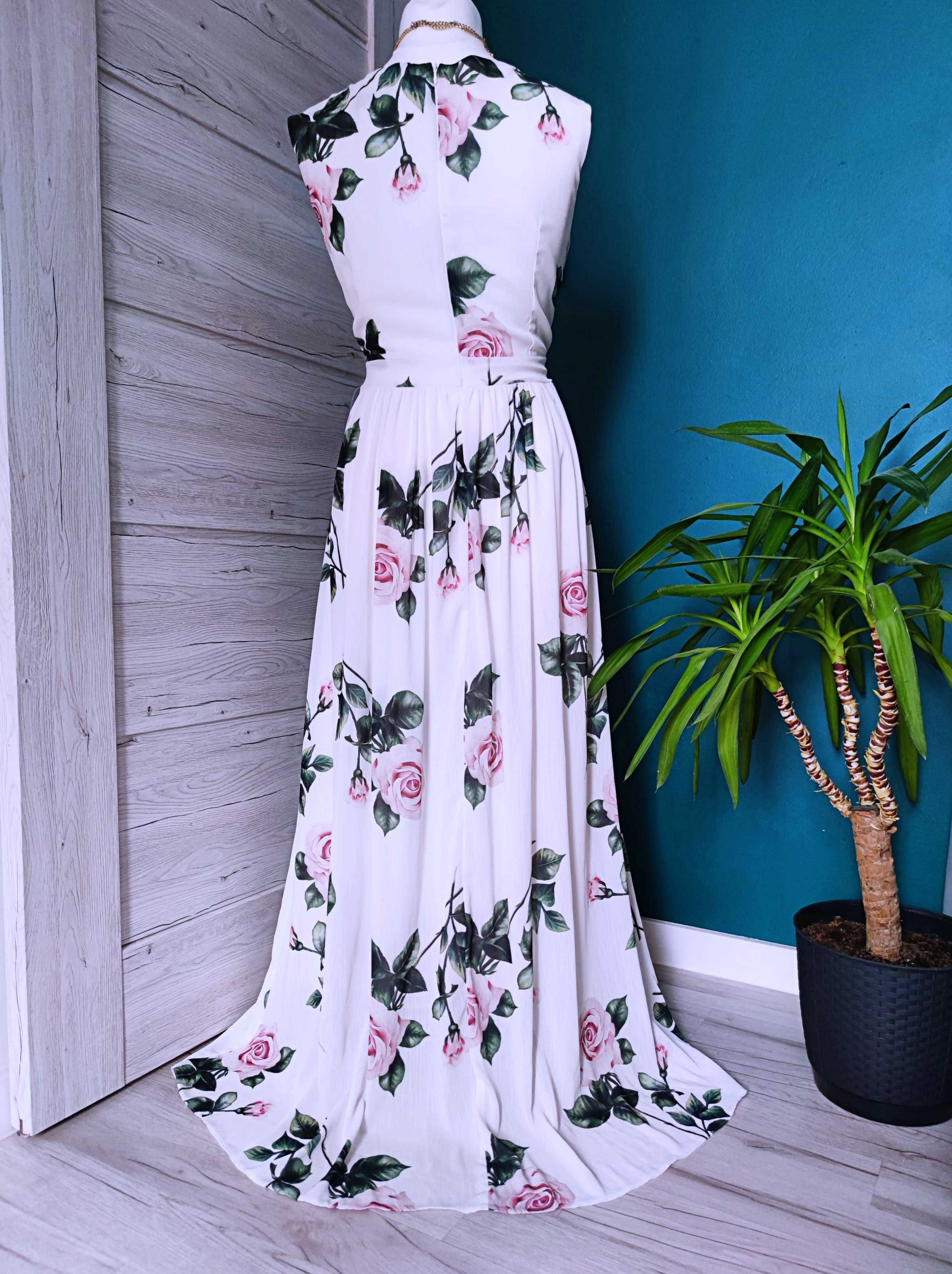 długa suknia wizytowa w kwiaty rozmiar 42 xl elegancka na wesele