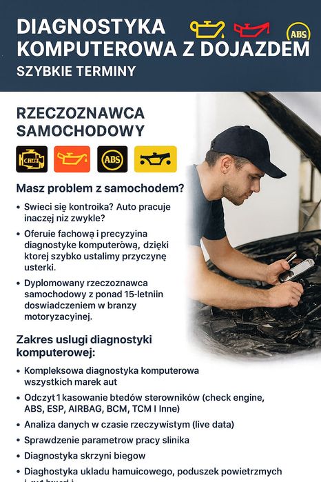Diagnostyka komputerowa z dojazdem Szybkie terminy Rzeczoznawca samoch
