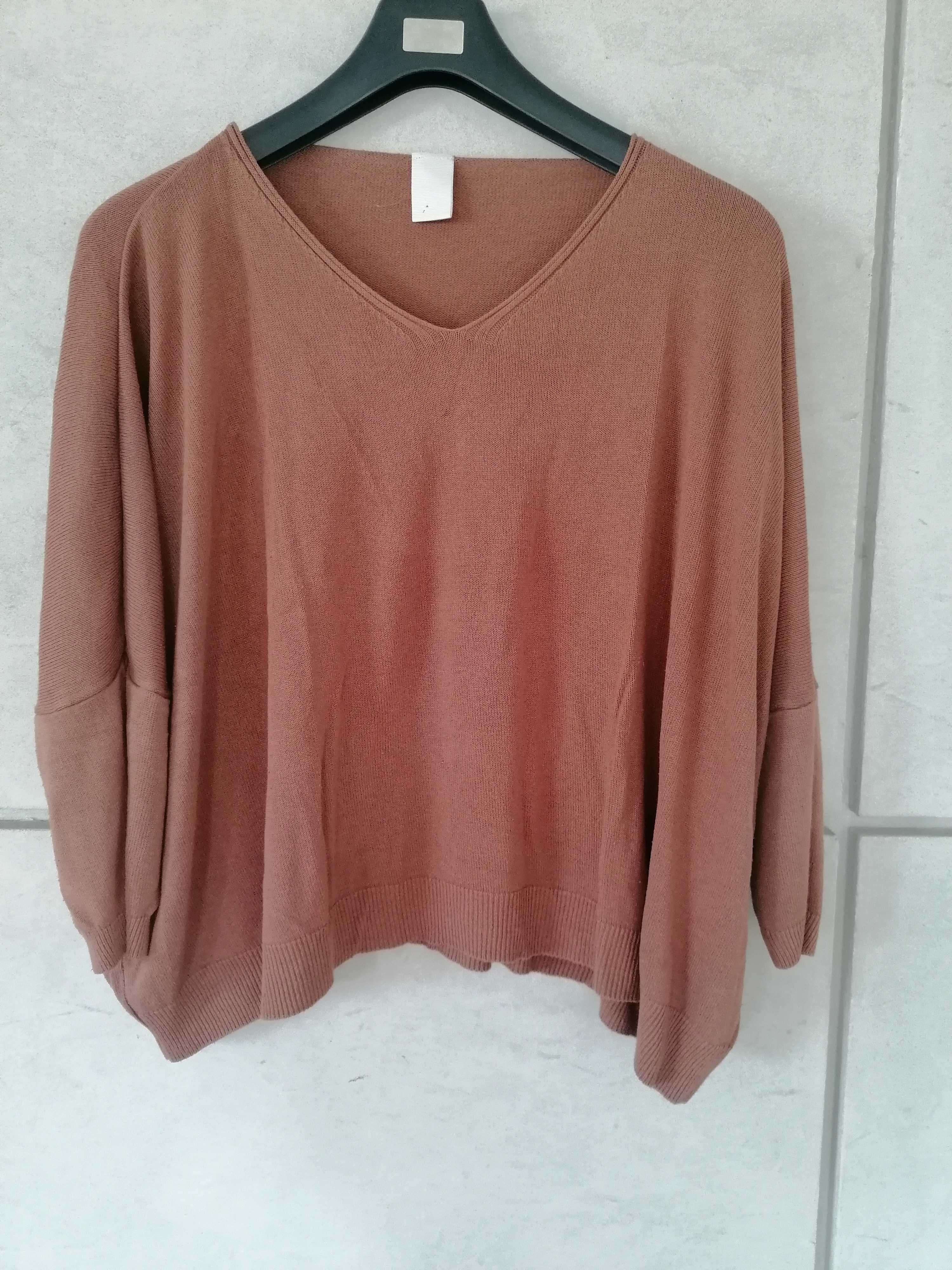 XS sweterek brązowy narzutka oversize Made in Italy