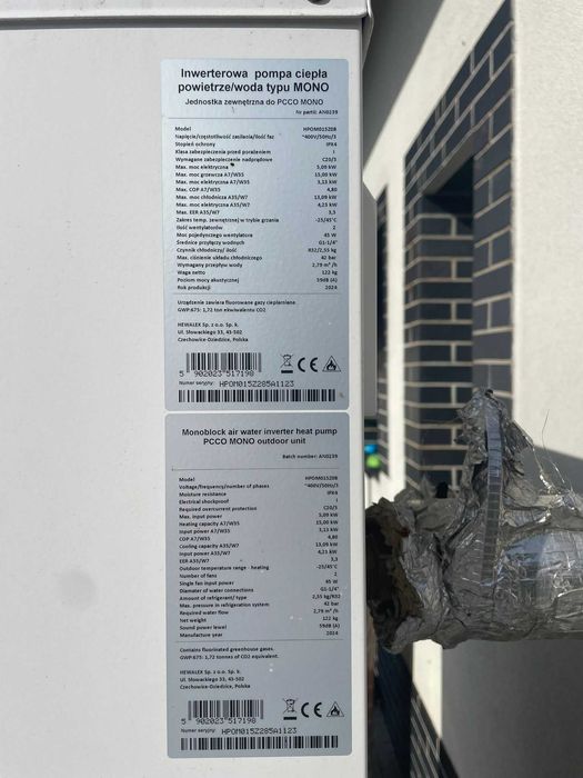 Pompa ciepła monoblok PCCO MONO 15 kW HEWALEX komplet + 250 CWU 250 CO