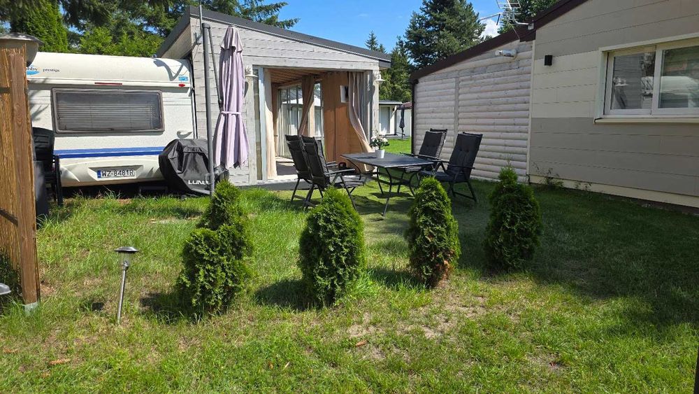 Przyczepa kempingowa z altaną przy plaży Bełdany ośrodek PAN Wierzba