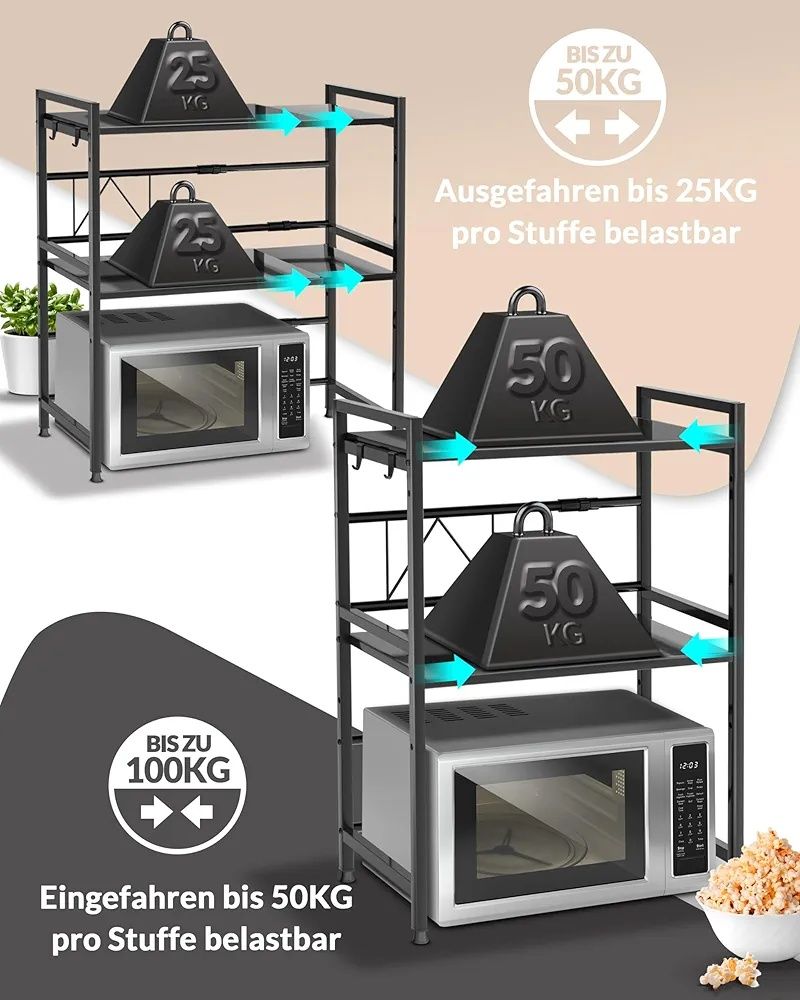 Heldenwunder Regał do kuchenki mikrofalowej (3-stopniowy) – czarny