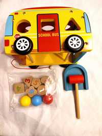 Drewniana zabawka samochód, klocki, cymbałki